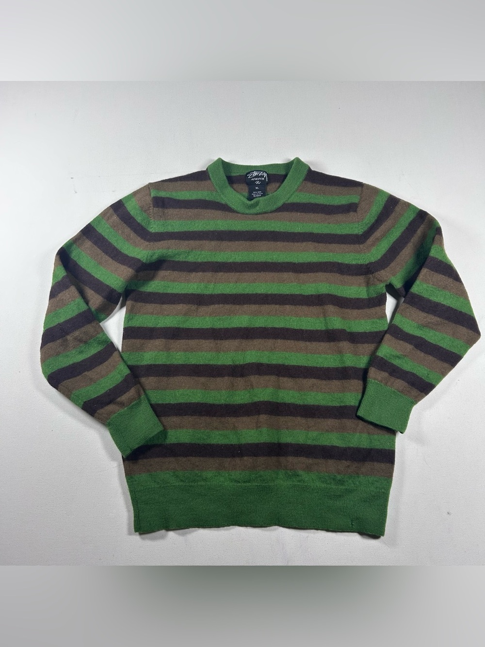 Stussy Sweater Mens Extra Small XS Lambswool Striped Crewneck Long Sleeve